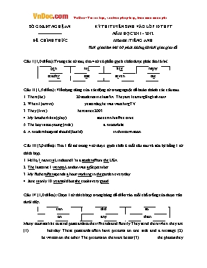 Đề thi tuyển sinh vào Lớp 10 THPT môn Tiếng Anh - Năm học 2011-2012 - Sở giáo dục và đào tạo Nghệ An (Có đáp án)